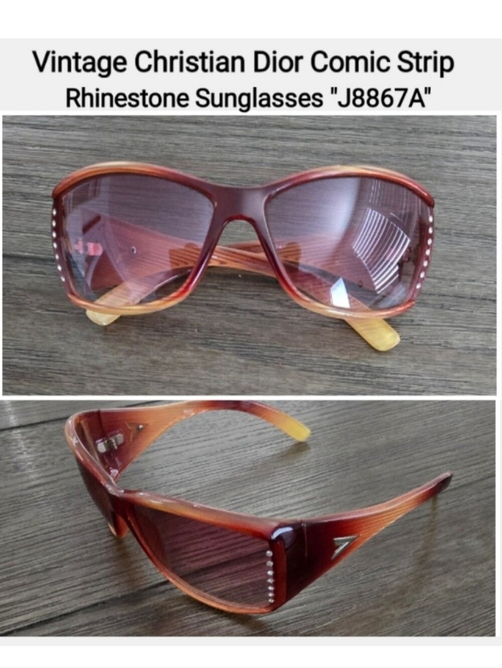 Vintage Christian Dior Comic Strip Rhinestone Sunglasses, "J8867A"